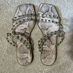 Snake print sandals clear studded straps